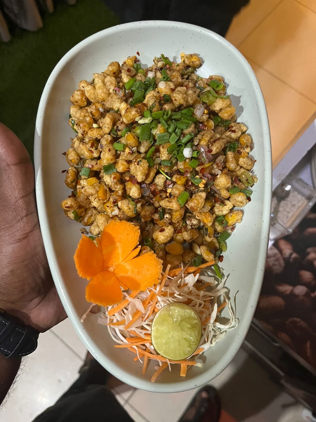 A freshly prepared dish served at Vanam Family Restaurant